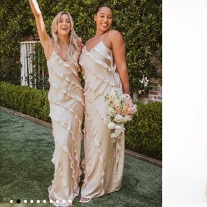 Romance Ruffle Dress SHOW ME YOUR MUMU champagne luxe satin bridesmaids dress